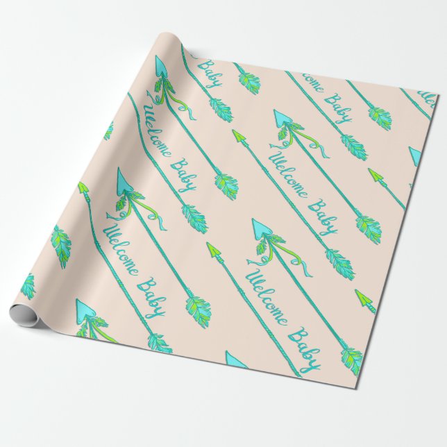 Boho Arrows Baby Shower Gift Wrapping Paper (Unrolled)
