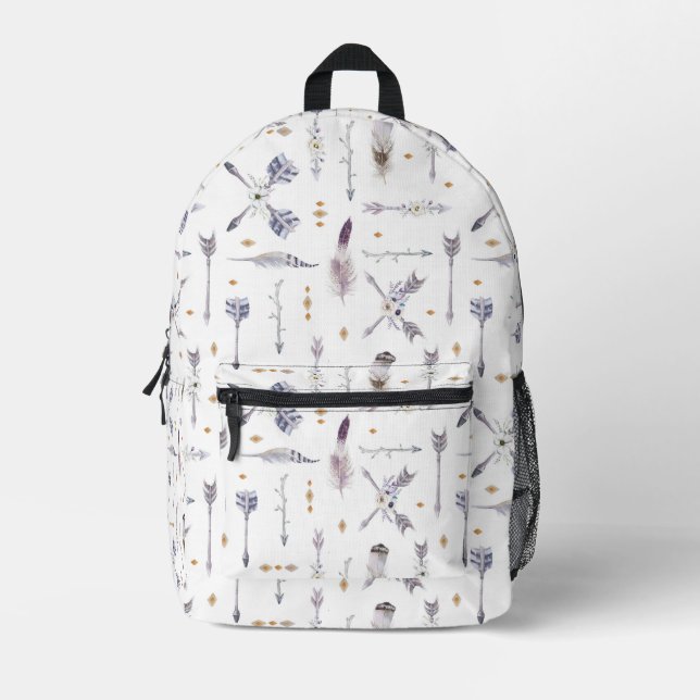 Boho Arrows & Sky Feathers Printed Backpack (Front)