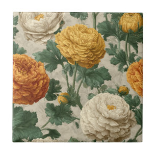 Boho Art Deco Ranunculus  Tiles  For Artful Floors