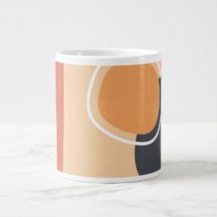 Boho art, terracotta red, blue, white line art large coffee mug