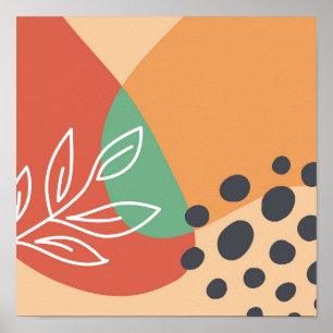 Boho artwork, floral line art colorful shapes poster