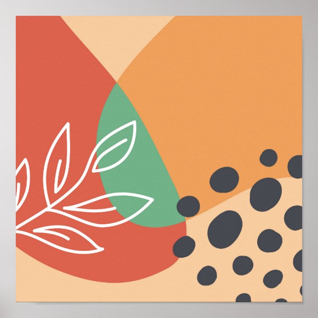 Boho artwork, floral line art colourful shapes poster (Front)