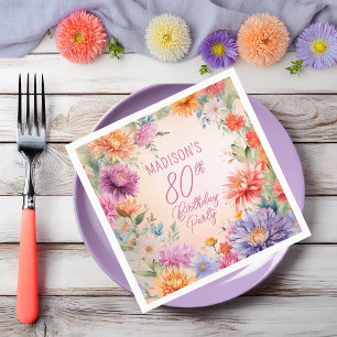 Boho Aster Flowers Floral 80th Birthday Party Napkin