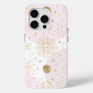 Boho Astrology Gold Celestial Pattern iPhone 15 Pro Case