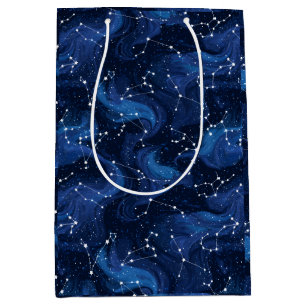 Boho Astrology Zodiac sign pattern on blue Medium Gift Bag