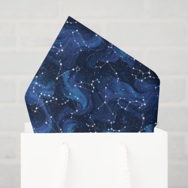 Boho Astrology Zodiac sign pattern on blue Tissue Paper (Gift Bag)