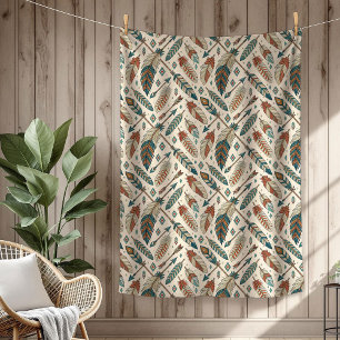 Boho Authentic Tribal Bold Ethnic feathers arrows Fleece Blanket
