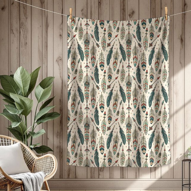 Boho Authentic Tribal Native Ethnic feathers arrow Fleece Blanket (Boho Authentic Tribal Native Ethnic feathers arrow Fleece Blanket)