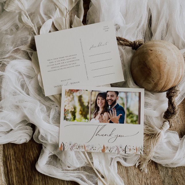 Boho Autumn | Beige Horizontal Photo Thank You Postcard (Creator Uploaded)