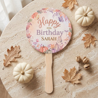 Boho Autumn Birthday Pumpkin Custom Hand Fan