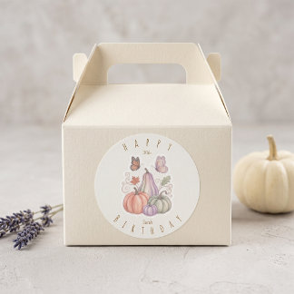 Boho Autumn Birthday Pumpkin Custom Round Sticker