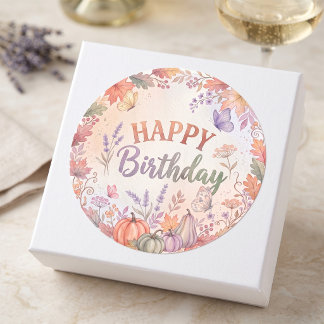 Boho Autumn Birthday Pumpkin Custom Round Sticker