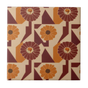 Boho Autumn Botanical Floral Pattern Ceramic Tile