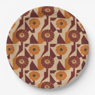 Boho Autumn Botanical Floral Pattern Paper Plate