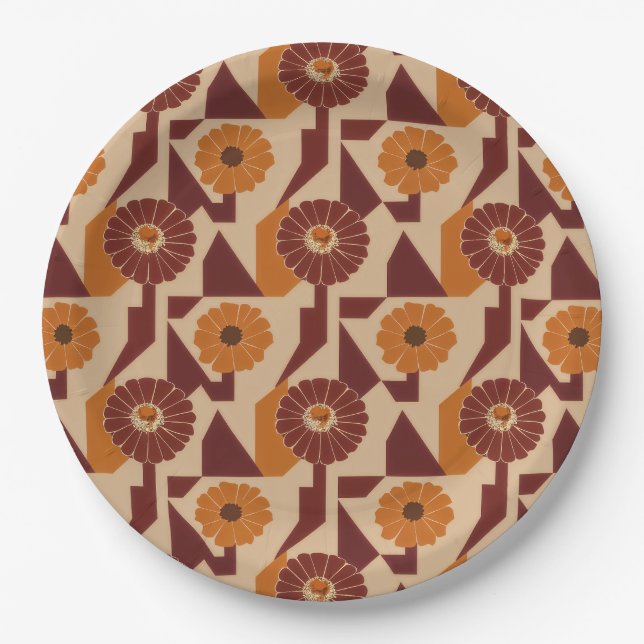 Boho Autumn Botanical Floral Pattern Paper Plate (Front)