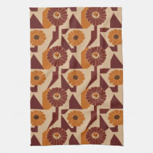 Boho Autumn Botanical Floral Pattern Tea Towel