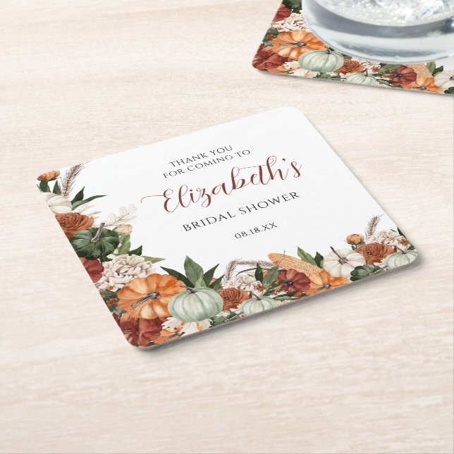Boho Autumn Bridal Shower Square Paper Coaster (Angled)