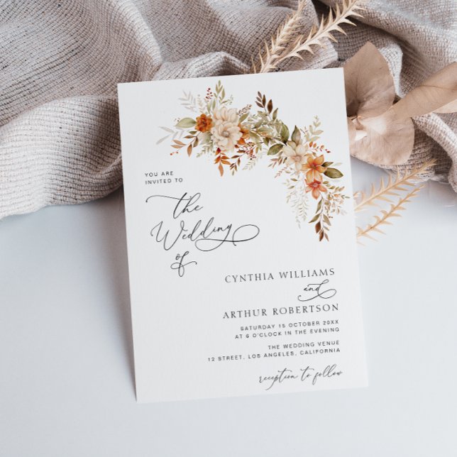 boho autumn fall florals wedding Invitation (Creator Uploaded)