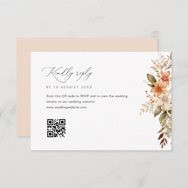 boho autumn fall florals wedding RSVP card (Front/Back)