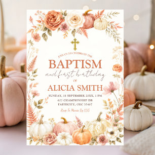 Boho Autumn Floral Baptism & First Birthday  Invitation
