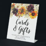 Boho Autumn Floral Bridal Shower Cards and Gifts Pedestal Sign<br><div class="desc">Beautiful flowers create a stunning bridal shower cards and gifts tabletop sign that can stand on its own. A gorgeous combination of dark red roses, golden yellow sunflowers and white hydrangeas are nestled in fall leaves. Lots of greenery with assorted vines and leaves make it a very modern floral design....</div>