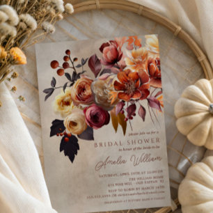 Boho Autumn Floral Bridal Shower  Invitation
