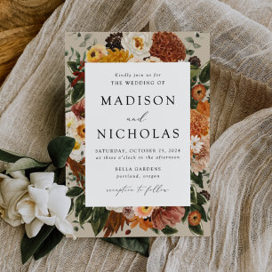 Boho Autumn Floral Frame Wedding Invitation