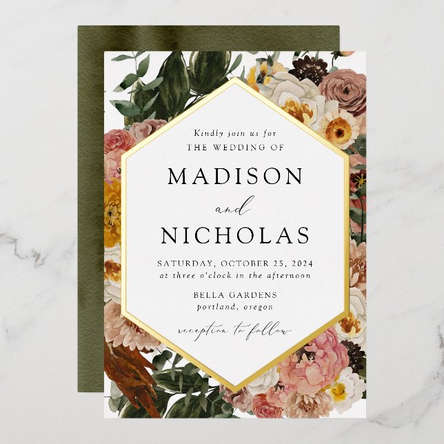 Boho Autumn Floral Geometric Frame Wedding (Front/Back)