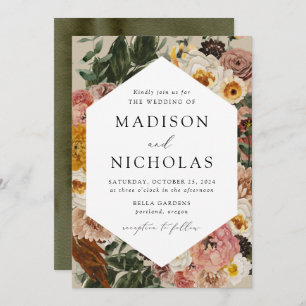 Boho Autumn Floral Geometric Frame Wedding Invitation