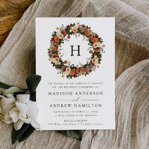 Boho Autumn Floral Monogram Wedding Invitation