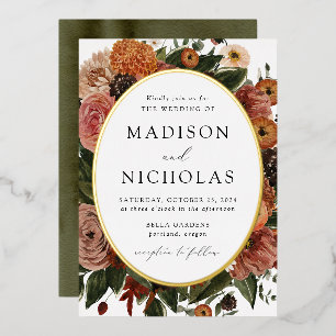 Boho Autumn Floral Oval Frame Wedding