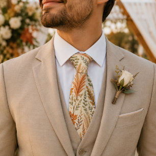 Boho Autumn Floral Pampas Grass Botanical Wedding Tie