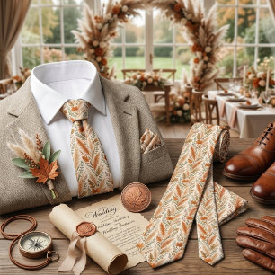 Boho Autumn Floral Pampas Grass Botanical Wedding Tie