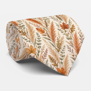 Boho Autumn Floral Pampas Grass Botanical Wedding Tie