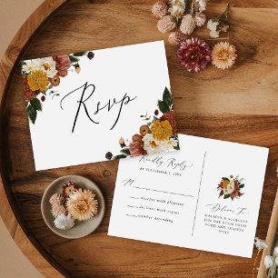 Boho Autumn Floral RSVP Postcard