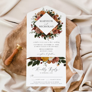 Boho Autumn Floral Wedding All In One Invitation