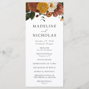 Boho Autumn Floral Wedding Ceremony Program