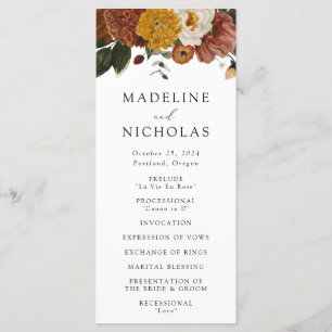 Boho Autumn Floral Wedding Ceremony Program