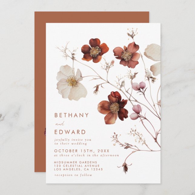 Boho Autumn Floral Wedding Invitation (Front/Back)