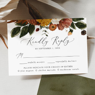 Boho Autumn Floral Wedding Meal Choice RSVP Card