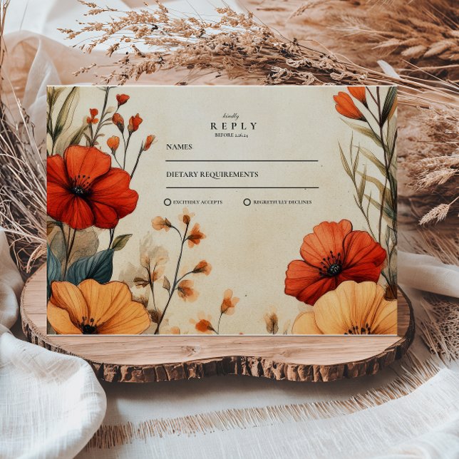 Boho Autumn Floral Wedding RSVP Card (Creator Uploaded)