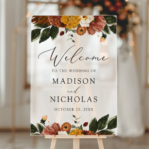 Boho Autumn Floral Wedding Welcome Frosted Acrylic Sign