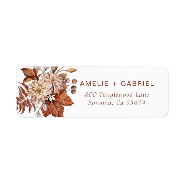 Boho Autumn Flowers Foliage Couple Return Address Label (Front)