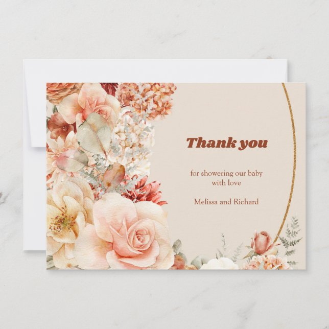Boho autumn garden spices orange beige Baby Shower Thank You Card (Front)