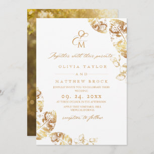 Boho Autumn Leafs   Botanical Wedding  Invitation