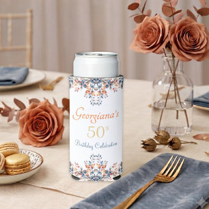 Boho Autumn Leaves 50th Birthday Seltzer Can Cooler