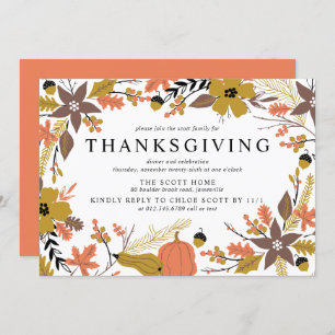Boho Autumn Leaves Thanksgiving Dinner Invitation