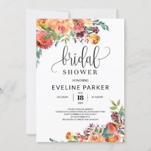 Boho autumn marigold and blush burgundy flowers  invitation