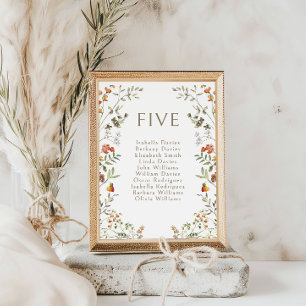 Boho Autumn Meadow Floral Wedding Table Numbers