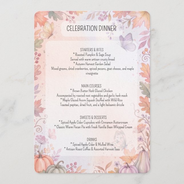 Boho Autumn Party Menu (Front)